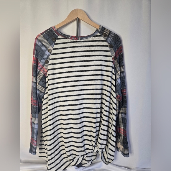 Maurices Tops - Maurices Plus Size 0X Striped Front Knot Button Tee – Casual & Flattering